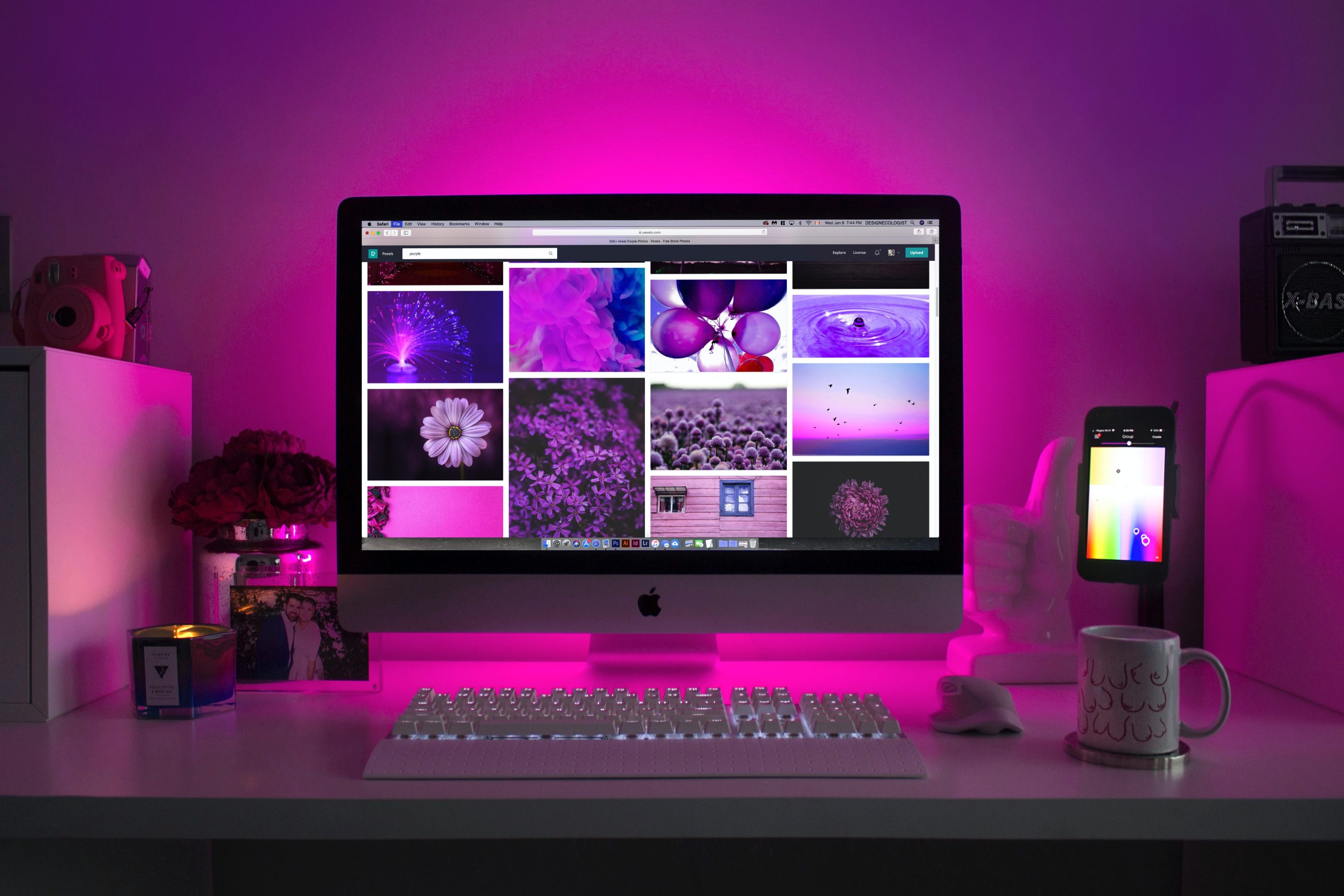 A compelling computer monitor that sells with purple lights on it.