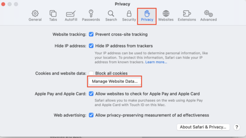 A screenshot of the privacy settings in Mac OS X for clearing browser cache.