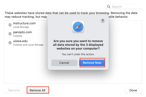 A screenshot demonstrating step-by-step instructions on how to remove a web browser from your Mac, including the process to clear the browser cache.