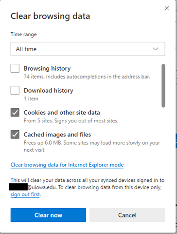 Clear browsing data in Windows 10, including browser cache.
