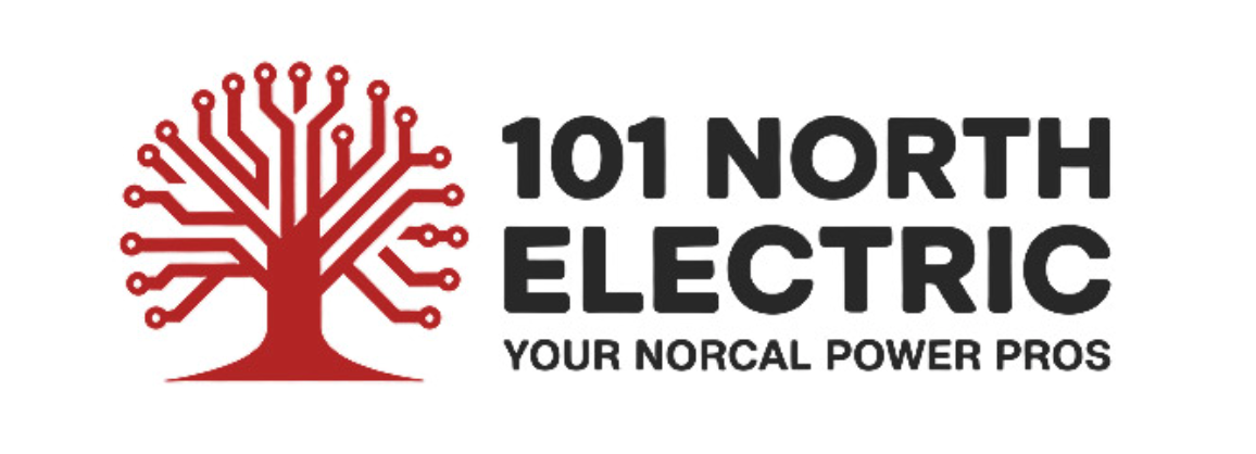 Logo concept for 101 North Electric featuring a red tree with circuit-like branches, alongside the text "101 North Electric" and the tagline "Your NorCal Power Pros" in black capital letters. Logo concept for 101 North Electric featuring a red tree with circuit-like branches, alongside the text "101 North Electric" and the tagline "Your NorCal Power Pros" in black capital letters.
