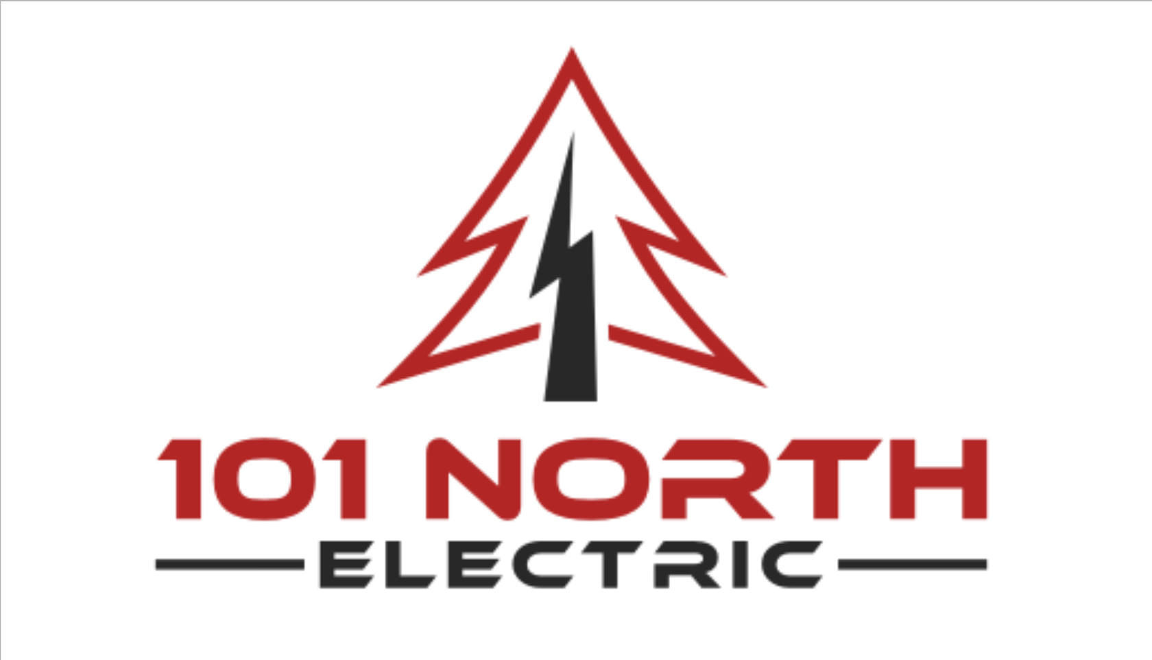 Logo concept for "101 North Electric" featuring a stylized red and black tree with a lightning bolt in the center. The company name is written below in bold, modern fonts, echoing classic auto body logo concepts. Logo concept for "101 North Electric" featuring a stylized red and black tree with a lightning bolt in the center. The company name is written below in bold, modern fonts, echoing classic auto body logo concepts.